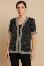 Vintage Laurence Kazar Beaded Silk Jacket Women  s Large   Black Silver Sequins 