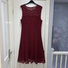 Roman Burgundy Deep Red Sparkle Glitter Lace Fit & Flare Midi Party Dress UK 18