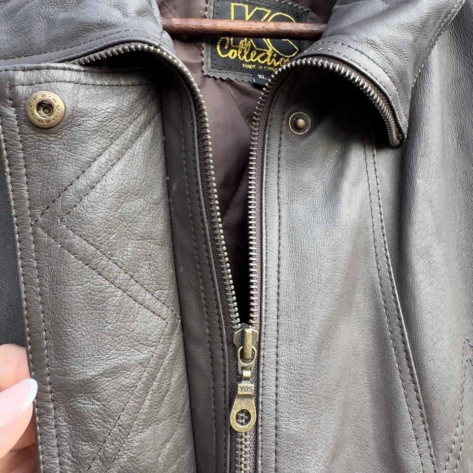 Chaqueta de cuero vintage KC Collections para mujer XL marrón oscuro forro manta occidental Foto 3 de 4