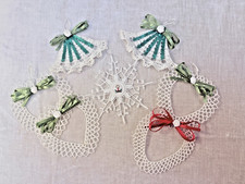 7 Vintage Handmade Starched Crocheted Christmas Ornaments Hearts Bells Snowflake