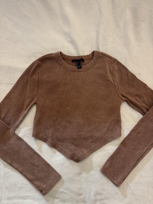 Women’s Forever 21 Ribbed Brown Long Sleeve Crop Top Size M