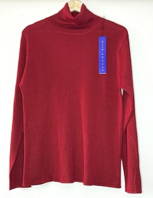 August Silk 100% Silk Turtleneck Women Large Red Ribbed Long Sleeve NWT