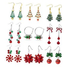 9 Pairs Christmas Earrings for Women Holiday Earrings for Girls Bow 9pairs C