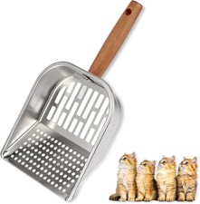 Metal Litter Scoop w/Wooden Handle for Cat Box
