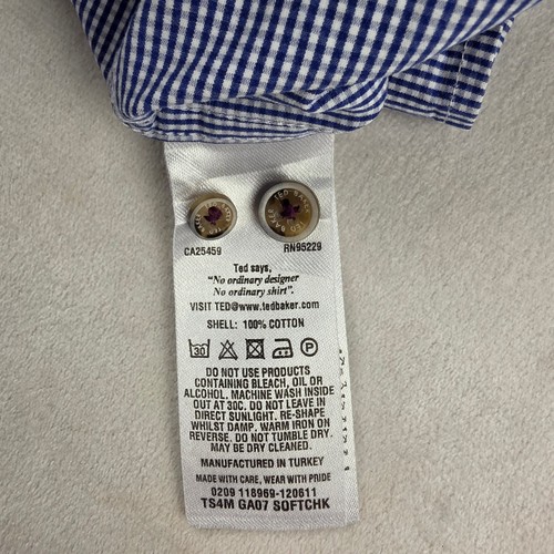 Ted Baker kariertes Button Down Kleid Hemd Krempelriegel Ärmel 100% Baumwolle - Bild 5 von 7