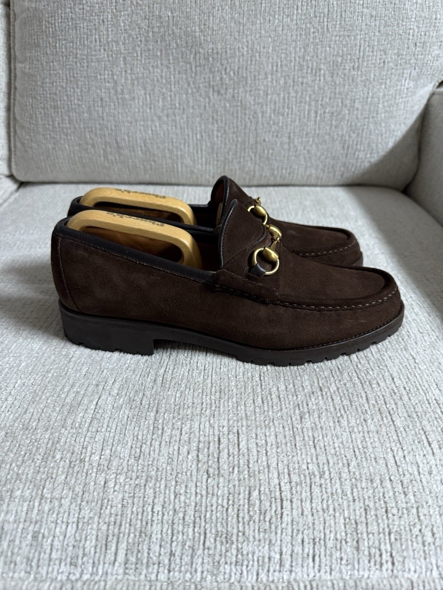 Gucci Horsebit Loafers Brown Suede Lug Sole Men's Size 9 Made in