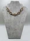 Vtg Beautiful Faux Moonstone Cabochon Bib Necklace  White Milk Glass Rhinestones