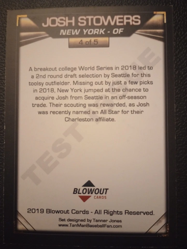 2019 Blowout Red Josh Stowers AUTOGRAPH Yankees - Image 2 of 2