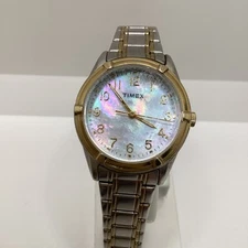 Timex Easton Womens Two Tone Fashion Watch With Pearl Style Dial New Battery
