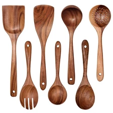 Wooden Non-Stick Kitchen Pan Toolset 7 Pieces Set,100% Natural Teak Kitchen U...