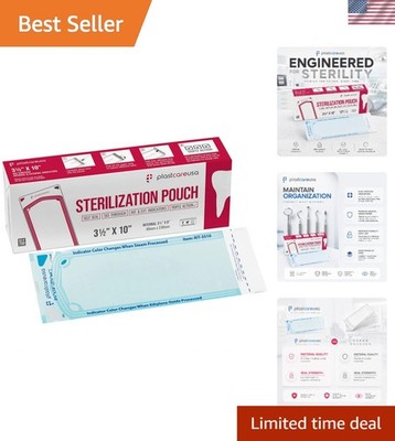Self Sealing Sterilization Pouches 3.5'' x 10'' - Latex-Free, Color Changing In...