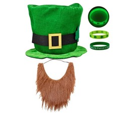 St. Patrick's Day Costume Suit, Includes Leprechaun Hat, Beard and 2 PCS Brac...