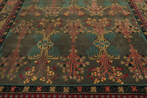 8x10 Gray/Green Donegal Branches Hand Tufted Wool Arts & Crafts Area Rug - Picture 6 of 8