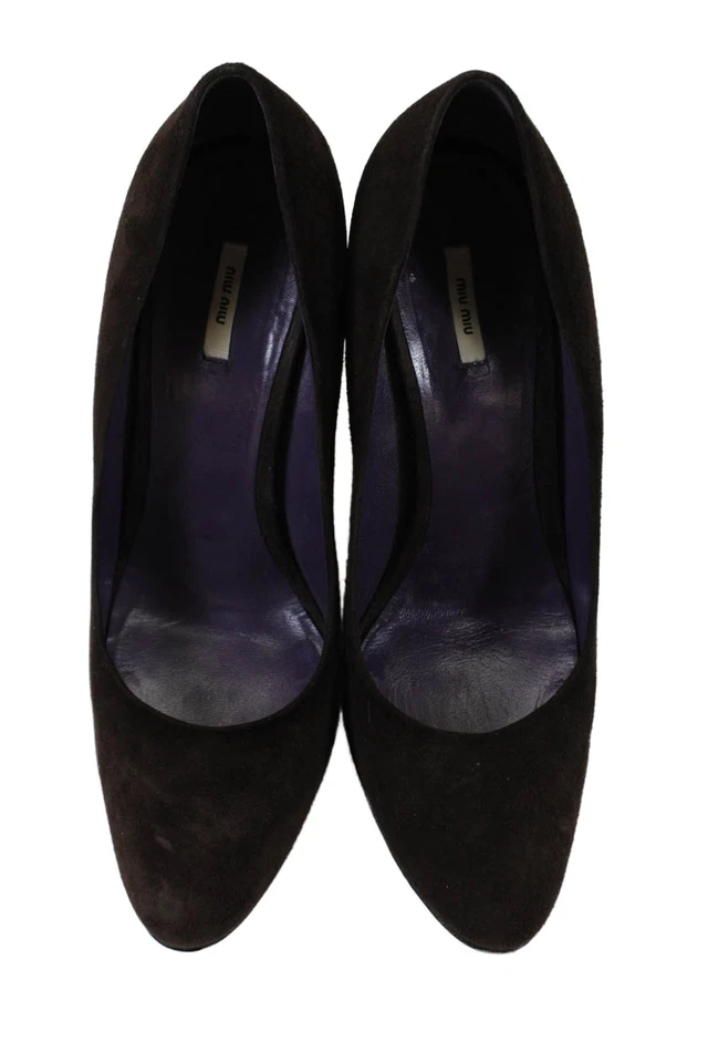 Miu Miu Womens Leather Round Toe Slip On Wedge Heels Pumps Brown Size 38 8 - Image 2 of 4