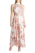 Eliza J Printed Chiffon Fully Lined Maxi Dress, Sz 2,