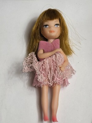 Vintage 1970s UNEEDA DONNA TINY TEENS doll in Pink lace Dress Kiddle Dawn Friend