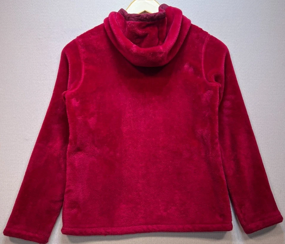 Lands End Kids Fleece Zip Up Hooded Jacket Size M 10/12 Raspberry Red - Image 2 of 4