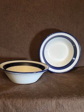 Lot of 2 Noritake Primastone Japan Fjord 8951 White & Cobalt 6.5" Bowls