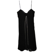 SL Fashions Black Spaghetti Strap Cocktail Dress Sz 10 Rhinestones Sheer Overlay