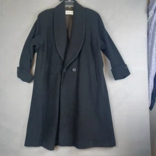 Preston & York Women’s Double-Breasted Black 100% Wool Over Coat Sz 4