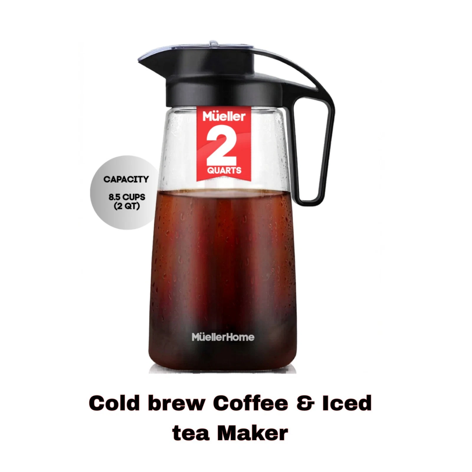 64oz Cold Brew Coffee Maker, Iced Coffee & Tea Pitcher, Tritan Carafe Leak-Proof