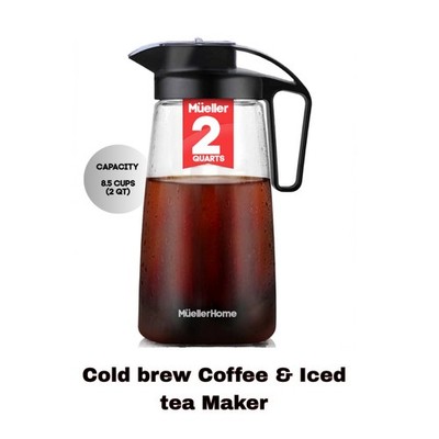 64oz Cold Brew Coffee Maker, Iced Coffee & Tea Pitcher, Tritan Carafe Leak-Proof