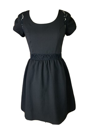 Monteau Womens Small Dress Black Lace Detail Short Sleeve Zip Back Boho |  eBay