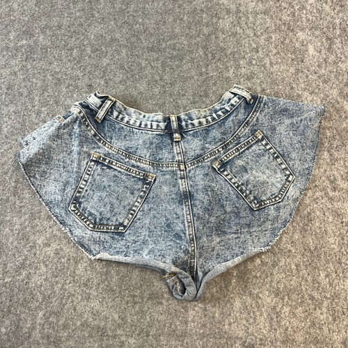 Two Twin Style Womens Denim Shorts Hot Pants Ruffle Flared Acid Wash Blue W24 - Picture 2 of 8