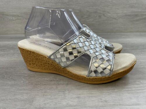 David Tate Moderno NWS23-444 Women's US 10.5W White Leather Wedge Slide Sandal