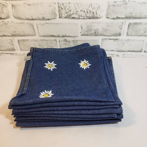 Vintage GUESS Daisy and Denim Napkins Cotton Denim Set Of 8 - Picture 11 of 11
