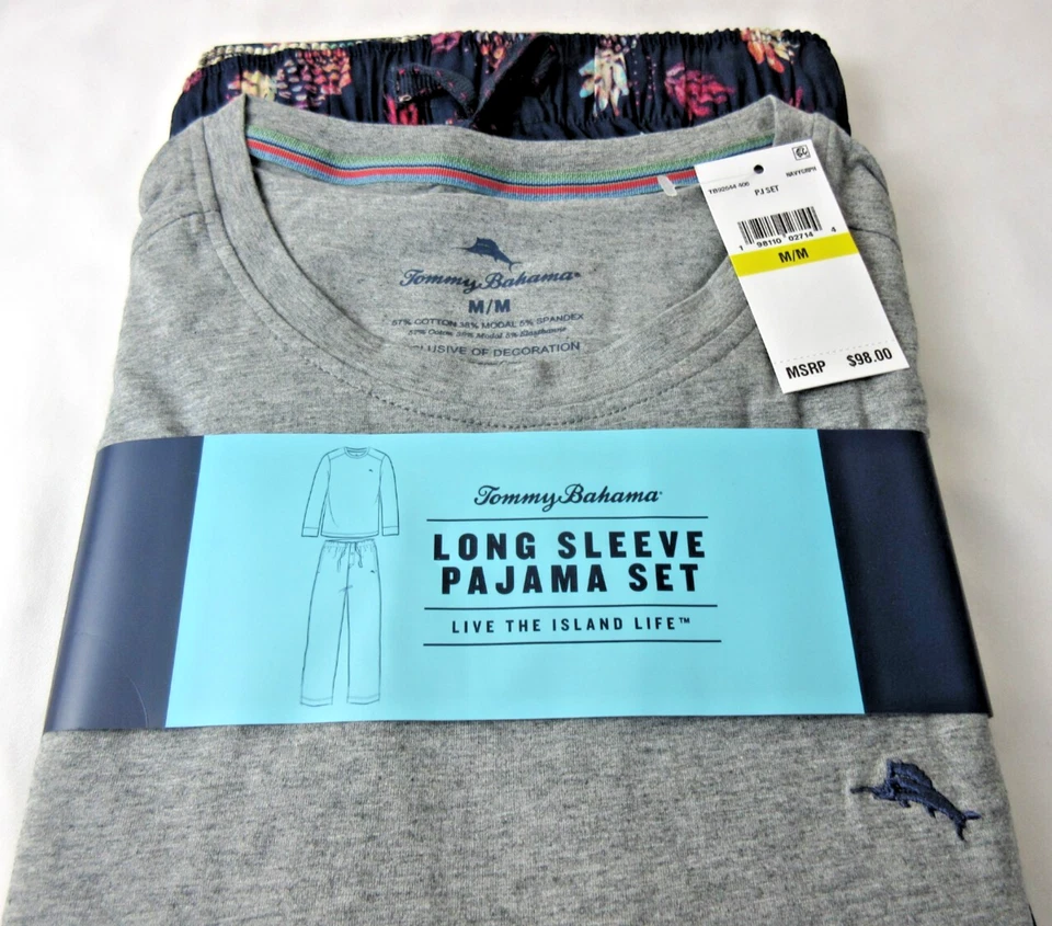 Tommy Bahama Hombre Manga Larga Island Life 2 Piezas Conjunto de Pijama Azul Marino Gris Nuevo con Etiquetas Foto 2 de 4