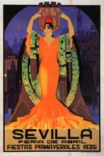 APRIL 1935 SEVILLA SPRING SPAIN FIESTAS SPANISH DANCER VINTAGE POSTER REPRO