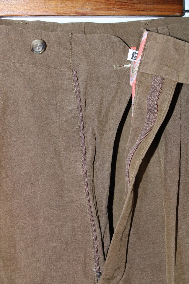 Pantalones plisados Bernard Zins Paris para hombre talla 36x25 marrón mezcla de seda y lino Foto 4 de 4