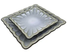 Roscher Hobnail Blue Beaded Rim Dinner Plate 11" And Salad Plate Set of (2)