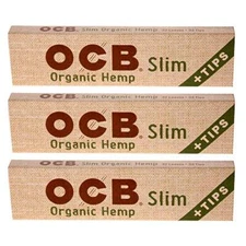 OCB Organic Hemp Slim Size Rolling Paper + Filter Tips (3 Booklets)