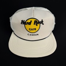 Vintage Hard Rock Cafe Cancun Snapback Flat Bill Hat Cap Off White / Beige