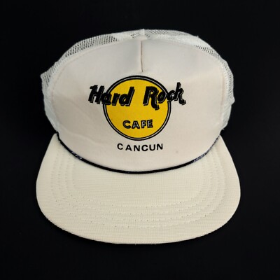 Vintage Hard Rock Cafe Cancun Snapback Flat Bill Hat Cap Off White / Beige