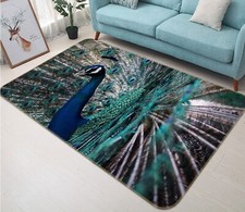 3D Dark Blue Peacock AHO182536 Animal Non Slip Rug Mat Elegant Photo Carpet Romy
