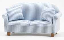 Dollhouse Miniatures 1:12 Scale Sofa with Pillows, Blue/White Stripe CLA10949