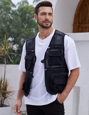 Men's Utility Vest Fishing Safari Vest Summer Travel Vest with Pockets