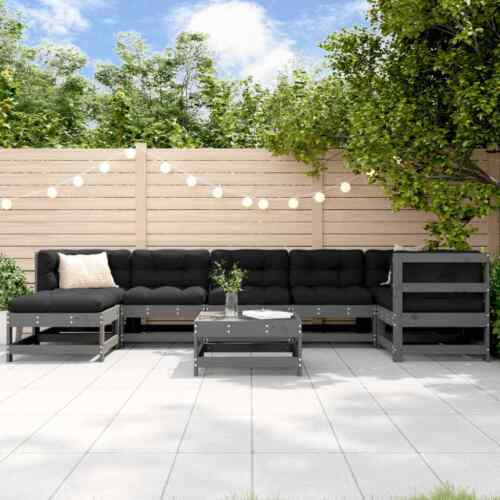 8pcs Solid Wood Grey Pine Garden Living Room Set-