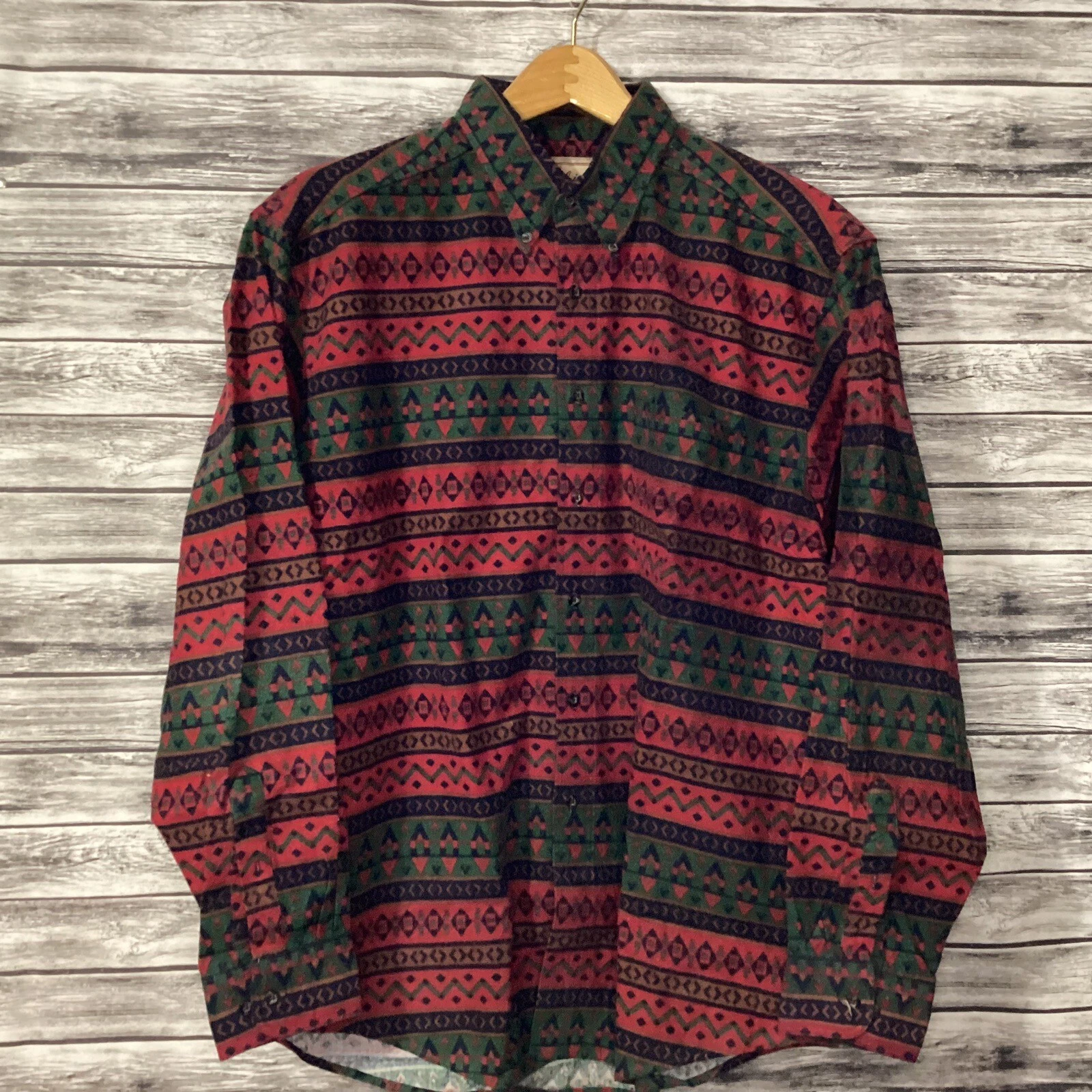 Woolrich Shirt Mens XL Red Flannel Aztec Print 100% Cotton USA Made Outdoor