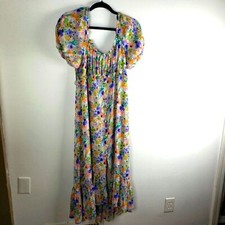 Women's ASTR The Label Smocked Puffy Sleeve Cottagecore Floral Midi Dress Sz Med