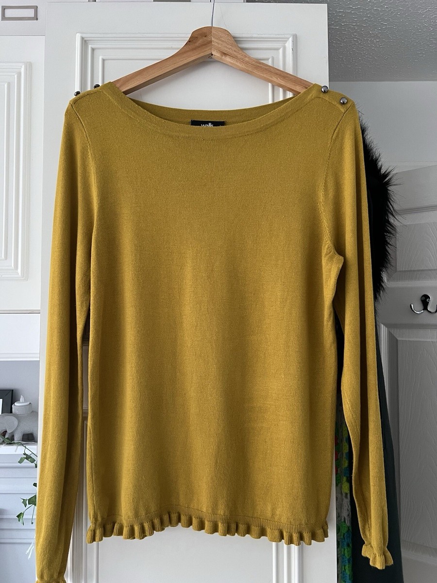 Wallis Jumper/sweater, Size 12, Mustard, Long Sleeves, Button Frill Detail