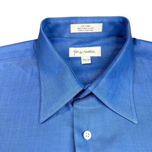 Vintage John W Nordstrom Shirt Herren 17,5-34 blau Herringbone lang geknöpft Baumwolle - Bild 1 von 20