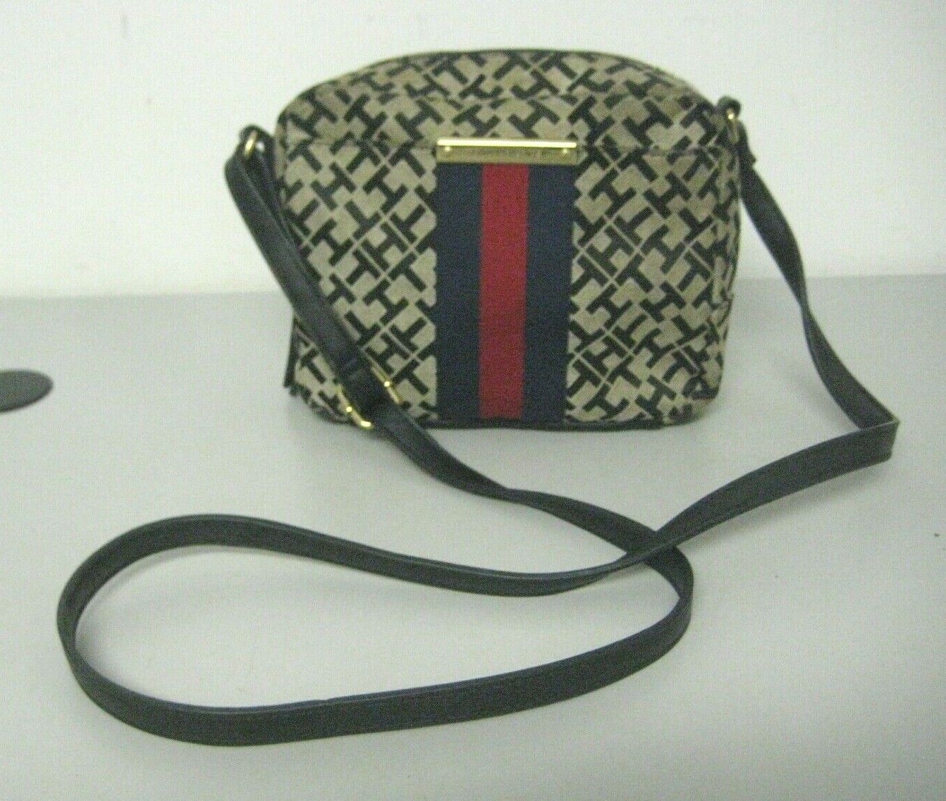 Vintage Tommy Hilfiger Women's Handbags with TH Logo Blue and Red Stripe
