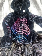 Halloween Costume Death Skeleton Girls Size Medium 8-10 Dress Black