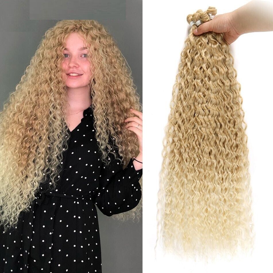 Long Synthetic Hair Extensions Bundles Afro Kinky Curly 26-30 Inch Natural  Hair | eBay