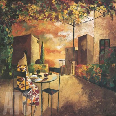 35W''x35H'' CAFE AL JARDI by DIDIER LOURENCO - CITY VIEW ON THE TERRACE CANVAS