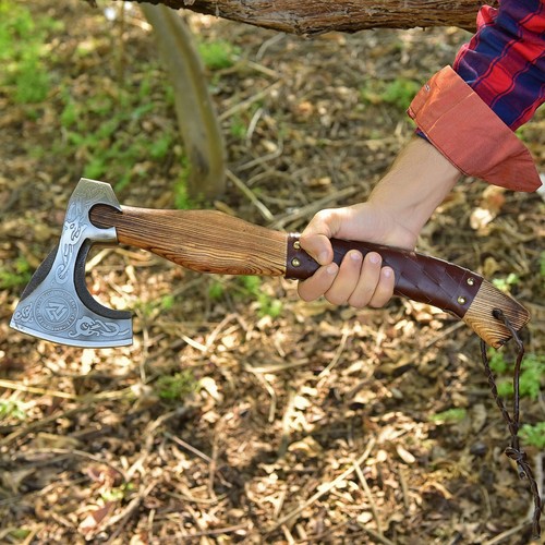 Rare Viking Axe Hatchet with Ashwood Handle Thorgest HandForged Carbon Steel Axe - Picture 3 of 8